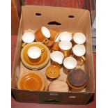 A box of Hornsea coffee wares and storage jars Saffron pattern.