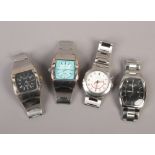 Four gents stainless steel automatic wristwatches, three Pulsar, the other Kenneth Cole.