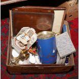 A small suitcase and contents of ceramics and glass to include Colclough six place tea service,