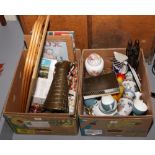 Two boxes of miscellaneous to include Adderley part teaset, HP digital camera, framed prints,