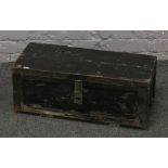 A vintage painted and metal bound tool chest.