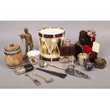 A box of collectables to include Doulton Lambeth lidded jarm, cloisonne, armed forces of Malta