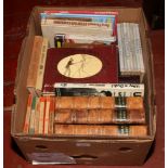 A box of books to include History of England, Penguin books, Mrs Beeton, The Doyle Diary etc.