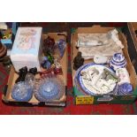 Two boxes of miscellaneous to include Lladro style figures, Spode, Art glass, Ringtons etc.