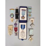 Nine silver masonic badges to include cased Royal Masonic Hospital, Steward, Royal Masonic