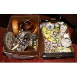 Two boxes of miscellaneous to include Carlton ware, art glass, treen, Fox stole etc.