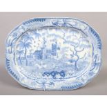 A Castleford blue and white printware meat plate of canted rectangular form, decorated with a