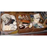 Three boxes of miscellaneous to include Masons, Royal Doulton teawares, Booths, dressing table set