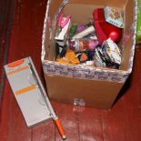 A large box of crafting materials to include Tonics studio cutter etc.