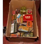 A box of vintage advertising tins to include Oxo, Ringtons, St Bruno Flake etc.