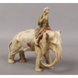 A Royal Dux model of an Elephant and rider (AF).