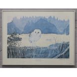 Graeme Sims signed limited edition print in silvered frame, Barn Owl at Osby.