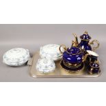 A West German three place Bavarian cobalt blue coffee service, along with three decorative tureens.