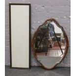 An oval shaped mahogany framed bevel edge wall mirror, along with a rectangular picture frame 30cm x