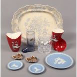 A quantity of collectable ceramics and glass including Crown Devon, 19th century blue and white meat