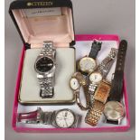 Six wristwatches to include Rotary manual stainless steel case incabloc with second sweep finger,