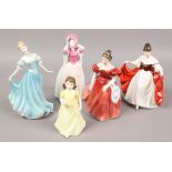 Five Royal Doulton ceramic lady figures to include Sara HN2265, Flowers for You HN3889, Gentle