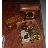 A box of miscellaneous to include novelty decanter set, Eumig projector etc along with an oak