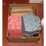 A box of sewing equipment to include thread, wool, sewing boxes etc.