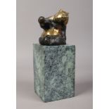 After Milo, an unpatinated bronze figure of a seated Panda on marble column.