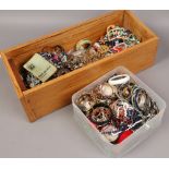 Two boxes of costume jewellery including beads, necklaces, bangles etc.