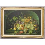 A. Robison, a large gilt framed oil on canvas, still life with fruit, 60cm x 90cm.