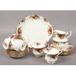 A Royal Albert bone china six part tea set in the Old Country Roses design.