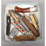 A box of pen knives to include horn handled miniature examples etc.