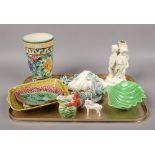 A group of ceramics to include Victorian wall pocket, Sarreguemines dish, Italian vase etc.