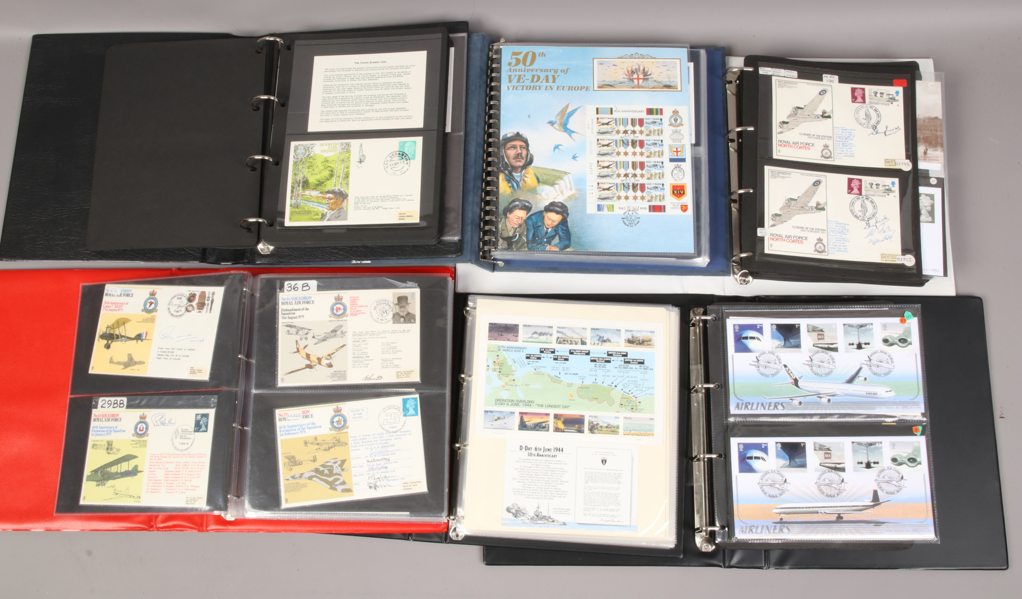 Six folders of first day covers including 50th anniversary of VE - Day signed and unsigned, escaping