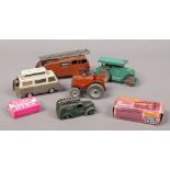 A small collection of vintage Diecast toy vehicles; Dinky Supertoy 855 fire engine, Corgi Ford