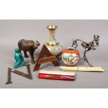 A group of collectables to include cloisonne vase, hardwood buffalo, chopstick etc.