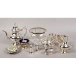 A Stuart crystal rose bowl and collection of silver plate to include Oneida three part tea set.