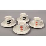 Four Irish Limerick studio pottery coffee cups and saucers.