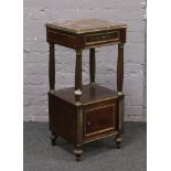 A French marble top column bedside cabinet.
