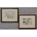 P. Frang, two small framed watercolours, oriental street and village scene, signed and with seal