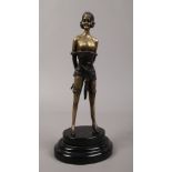 A decorative bronze of a semi clad female, signed F. Preiss raised on stepped marble base.