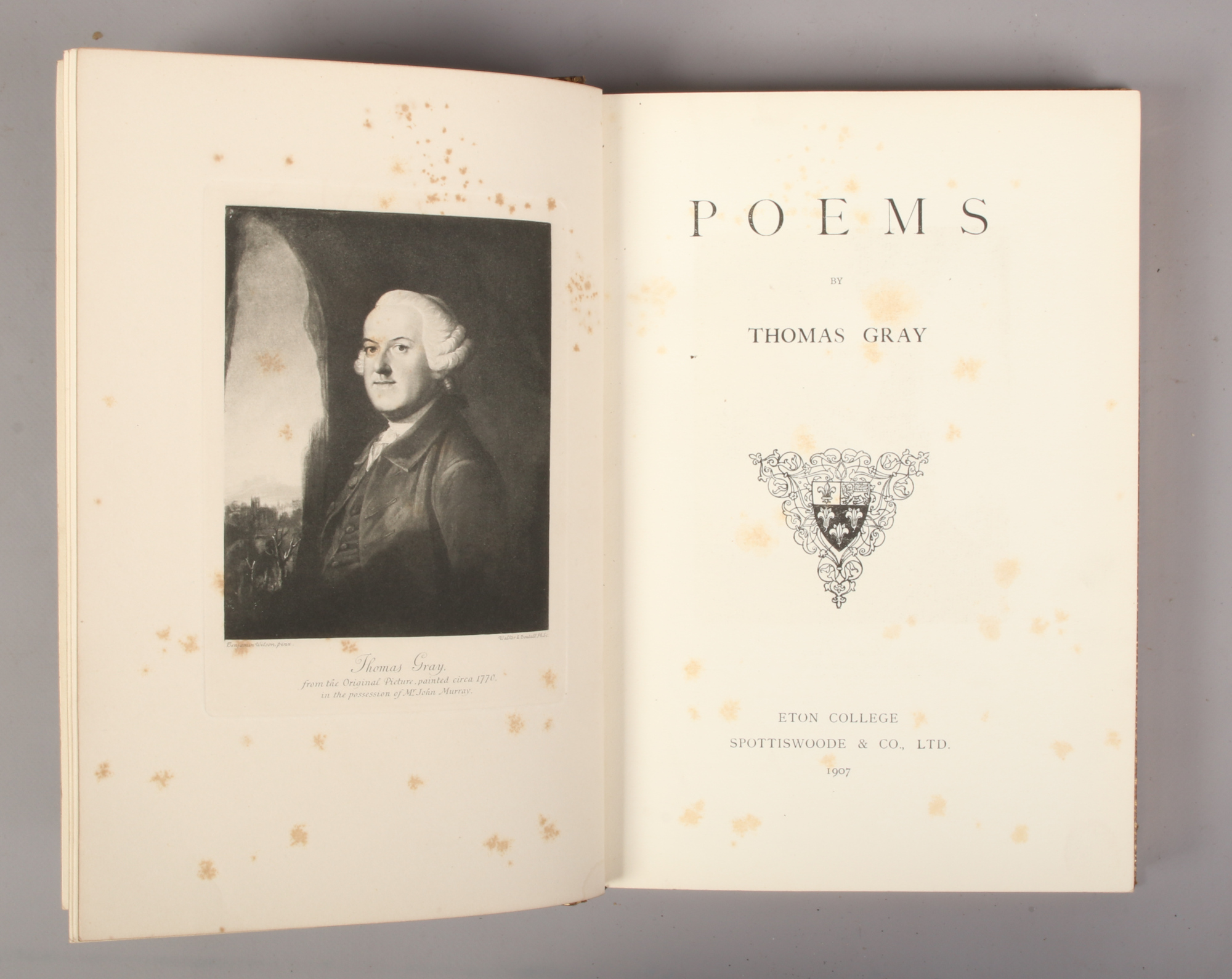 Poems of Thomas Gray leather bound edition Eton College, Spottiswoode & Co 1907. Book plate for - Image 2 of 2