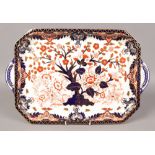 A 19th century Crown Derby cabaret tray decorated in the imari pattern, 49cm x 33cm.