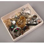 A jewellery box and contents of costume jewellery mainly wristwatches; Avia, Rotary, Sekonda etc.