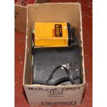 A box of miscellaneous to include Kodak I & II camera, cased binoculars, quantity of glasses,
