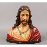 A mid 20th century continental painted chalkware bust of Christ, signed G. Carli.