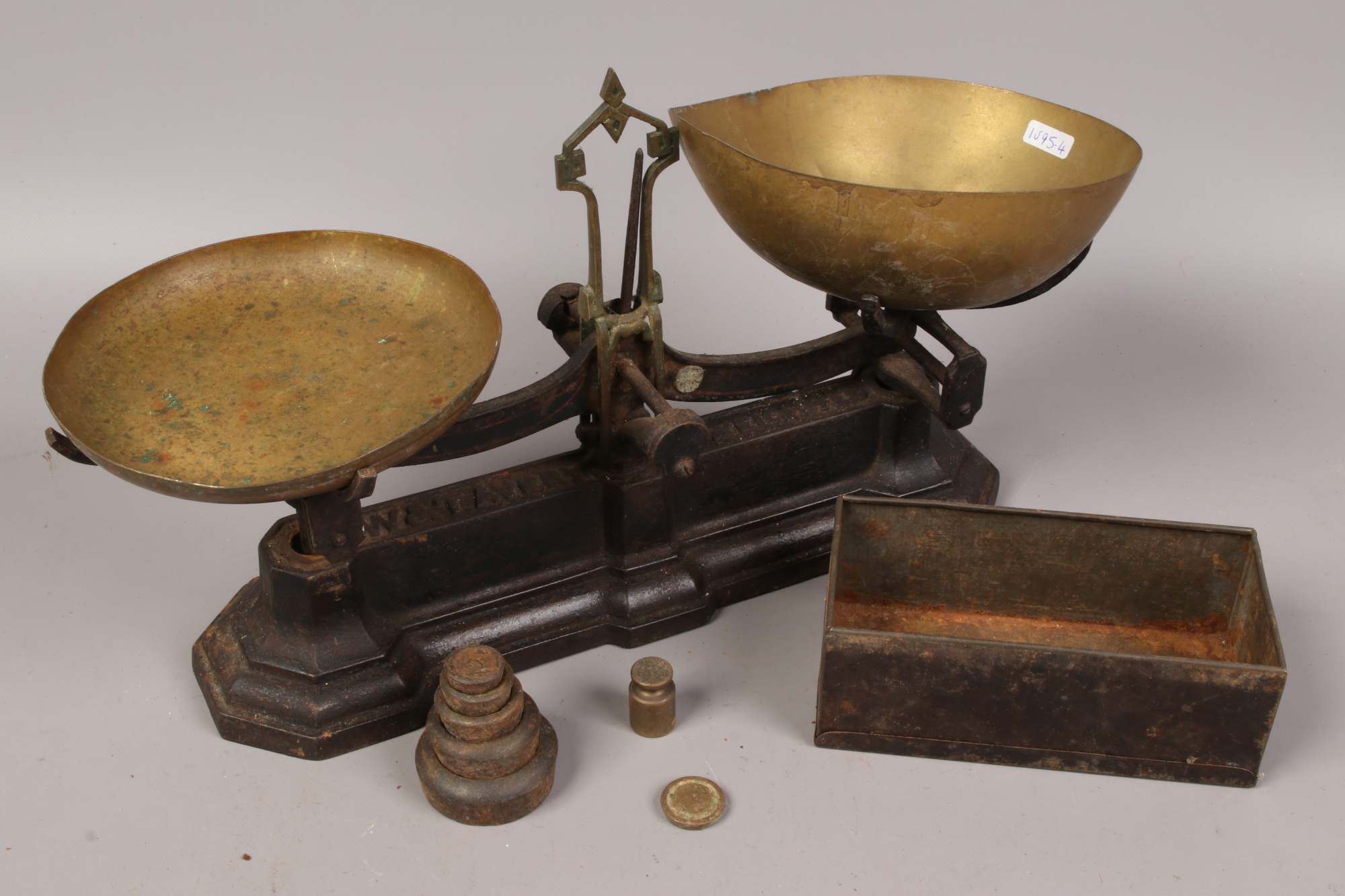 A set of Victorian W. T. Avery scales and weights.