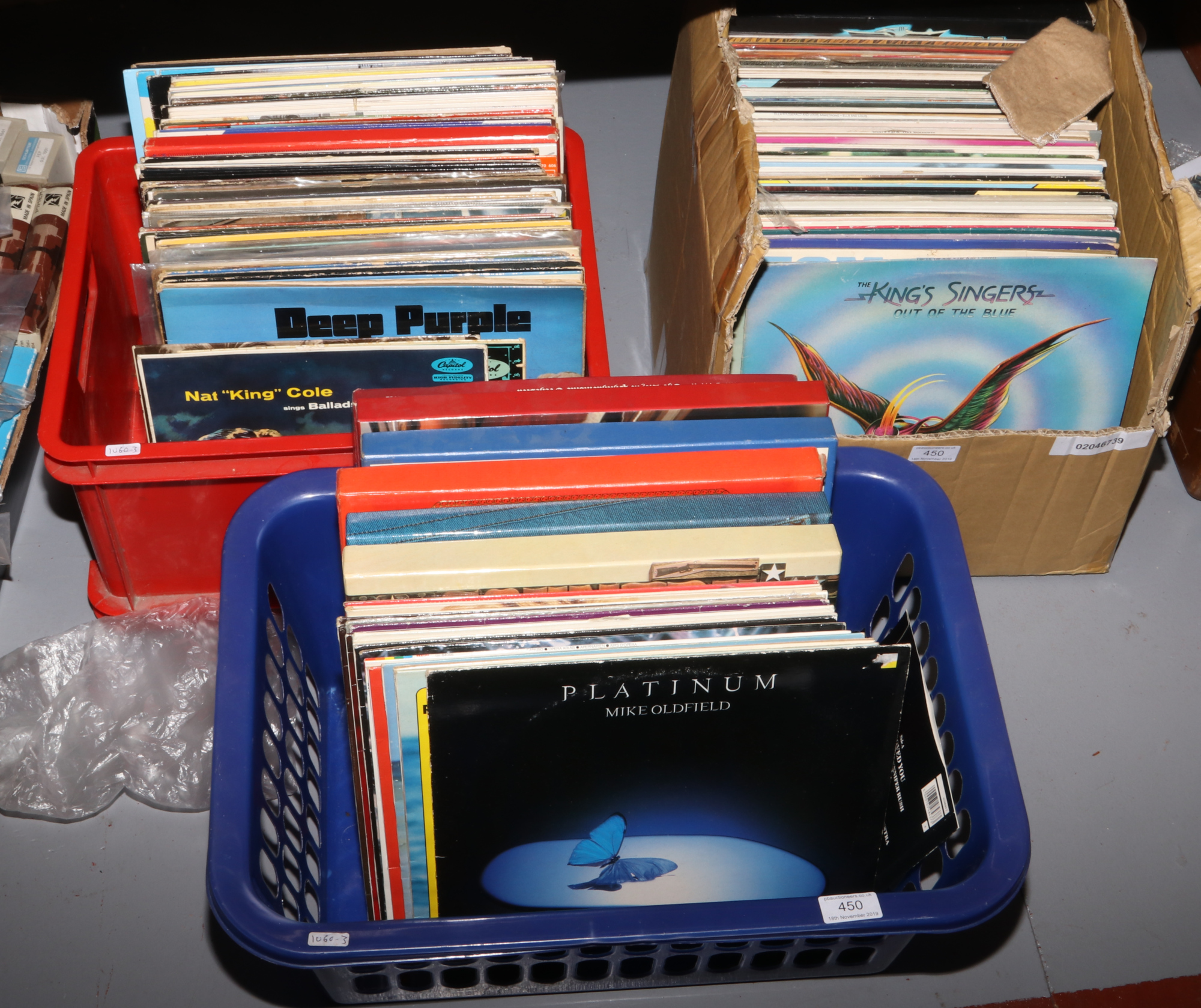 Three boxes of records to include Deep Purple, Meatloaf, Elvis etc.