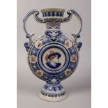A large bavarian twin handle moon flask, Height 36.5cm.