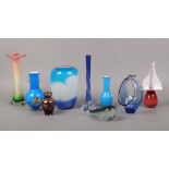 A collection of decorative art glass to include Jack in the Pulpit vase, Whale paperweight etc.
