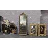 A quantity of mirrors to include pair of gilt framed examples with hand painted floral decoration.