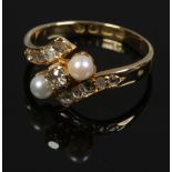 A Victorian 18ct gold pearl and rose cut diamond ring, assayed London 1892, size R.