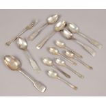 A collection of silver flatwares to include set of six golfing themed teaspoons, 230 grams.
