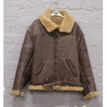 A brown leather sheepskin flying jacket size 46 by West Country sheepskin Ltd Somerset.